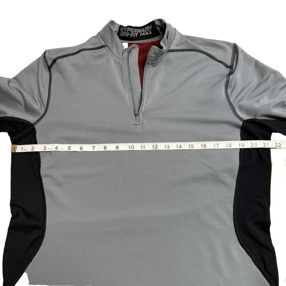 NIKE PRO COMBAT PULLOVER HYPERWARM DRI FIT MAX 1/4 ZIP MENS L GRAY BLACK FITTED